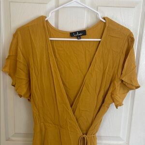 Lulu's Mustard Yellow V-Neck Wrap Top